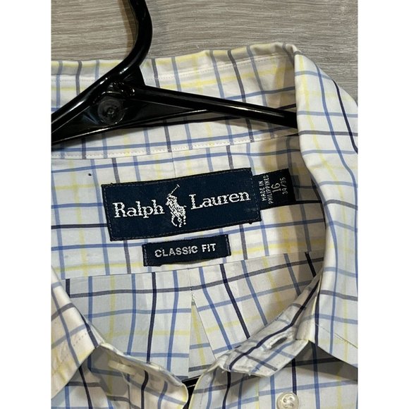 Ralph Lauren Shirt Mens 16 34-35 Classic Fit Button Down White Check Long Sleeve - Picture 5 of 6